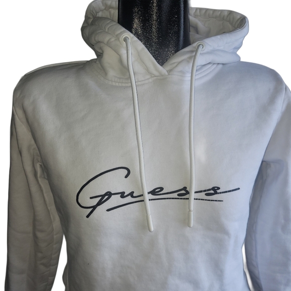 Guess Active White Cropped Pullover Hoodie S - Picture 3 of 8